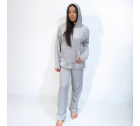 Woman Pyjamas Coral Fleece With Hat Bow Grey - Big Sizes Available