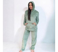 Woman Pyjamas Coral Fleece With Hat Butterfly Green - Big Sizes Available