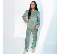 Woman Pyjamas Coral Fleece With Hat Dots Green - Big Sizes Available