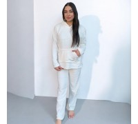 Woman Pyjamas Coral Fleece With Hat Lined Offwhite - Big Sizes Available