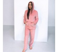 Woman Pyjamas Coral Fleece With Hat Pattern Pink - Big Sizes Available