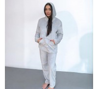 Woman Pyjamas Coral Fleece With Hat Sky Grey - Big Sizes Available