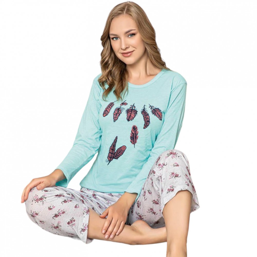 Women Pyjamas Leaf Blue