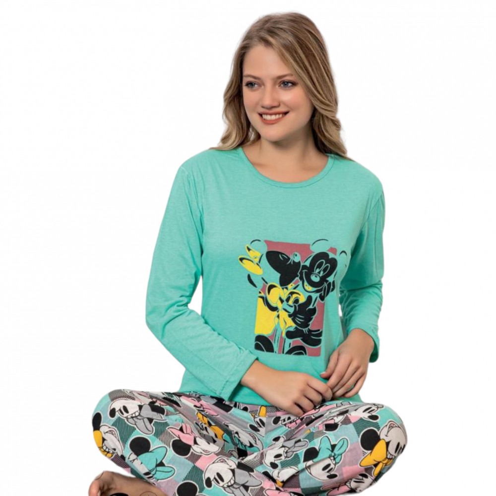 Women Pyjamas Mickey and Minnie Aqua