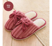 Woman Winter Slippers with Bow - Light Red