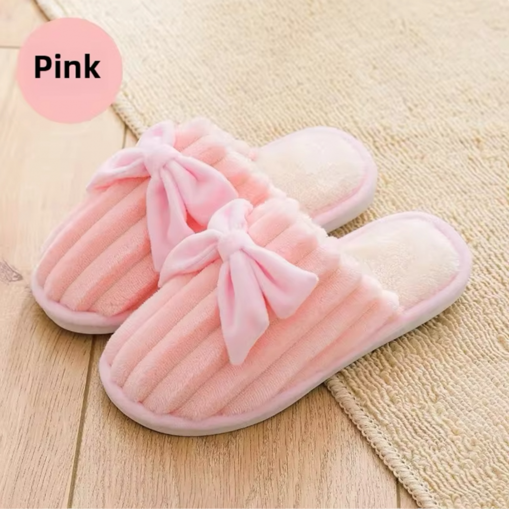 Woman Winter Slippers with Bow - Pink