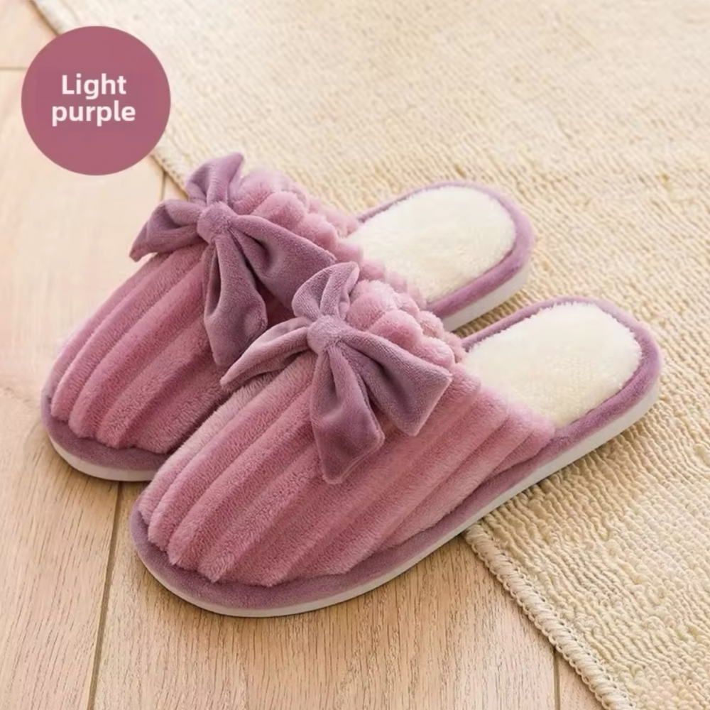 Woman Winter Slippers with Bow - Purple