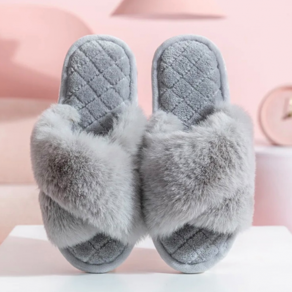 Woman Winter Slippers High Quality Faux Fur Grey