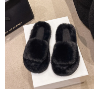 Woman Winter Slippers Faux Fur Black