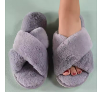 Woman Winter Slippers Furry Grey