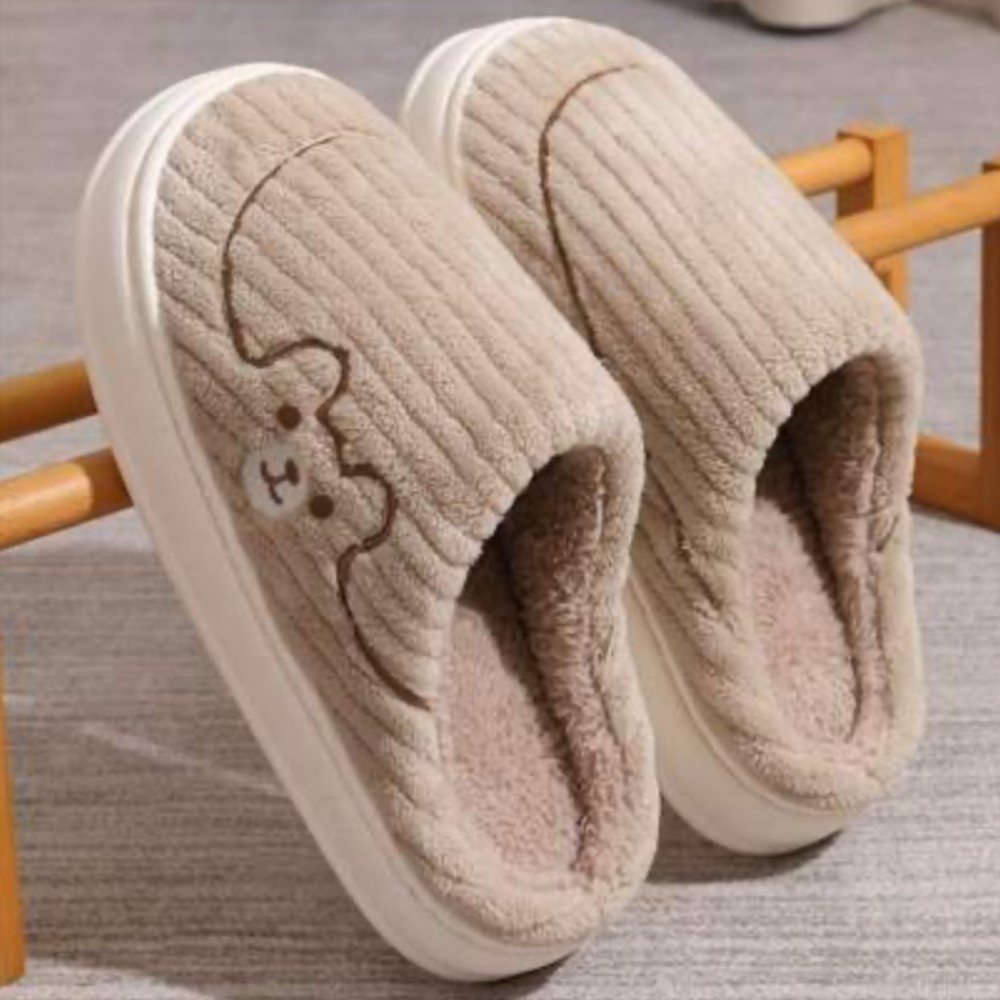 Woman Winter Slippers Line Bear Beige