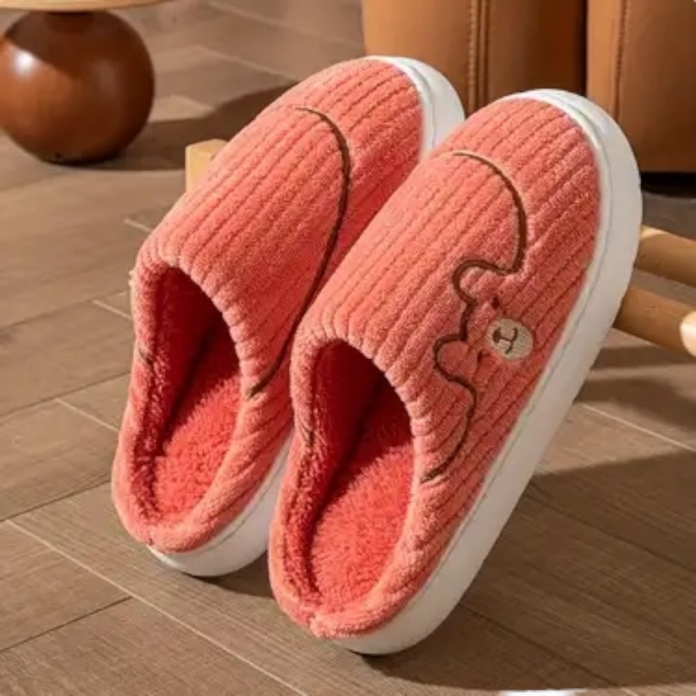 Woman Winter Slippers Line Bear Coral