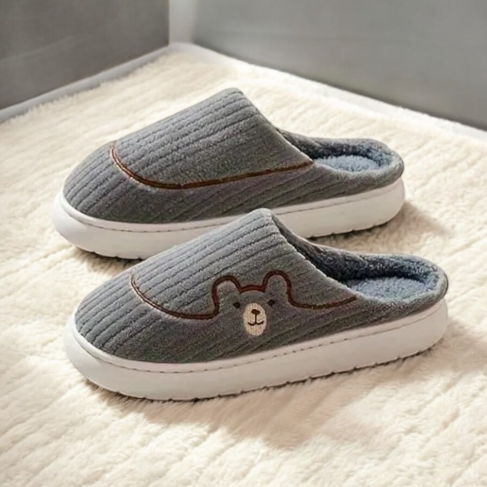 Woman Winter Slippers Line Bear Grey