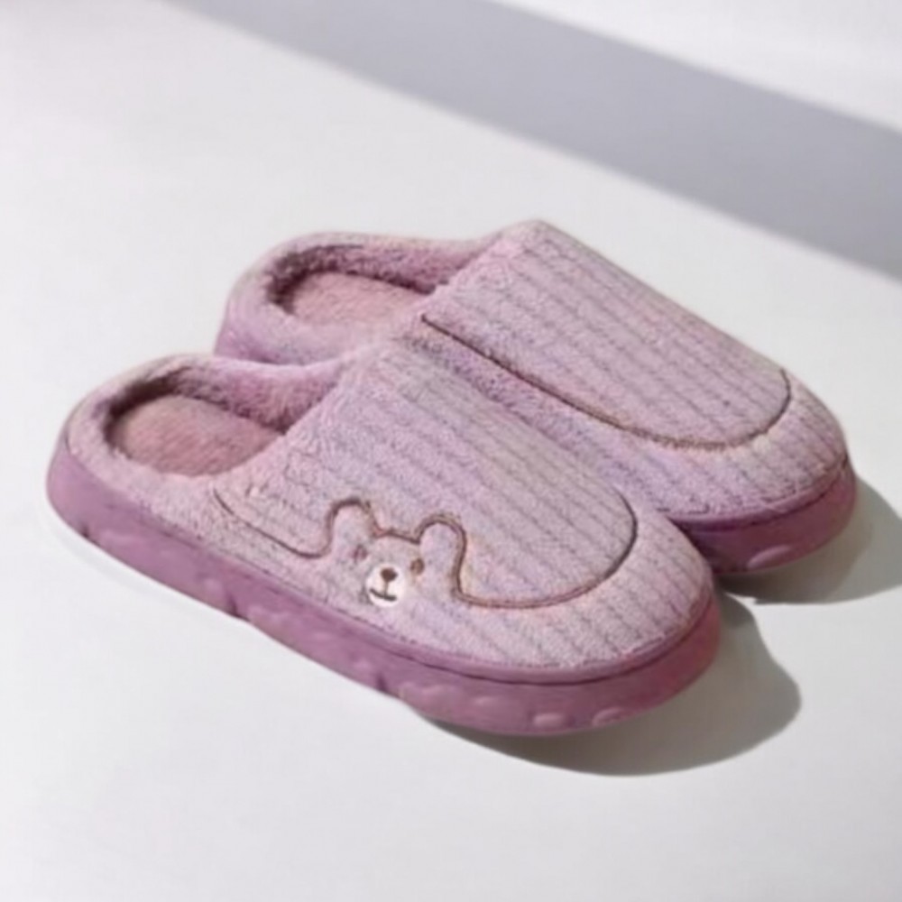 Woman Winter Slippers Line Bear Mauve