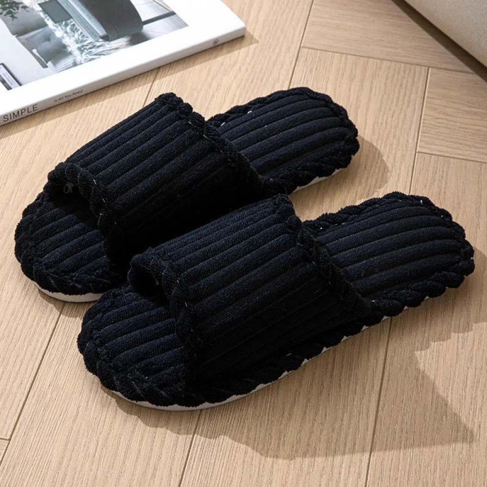 Woman Winter Slippers Open Toe Simple Black