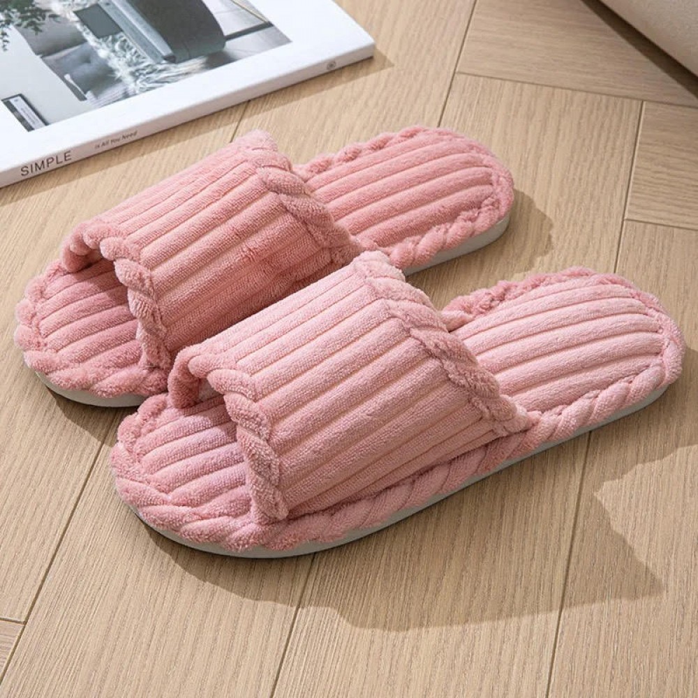 Woman Winter Slippers Open Toe Simple Pink