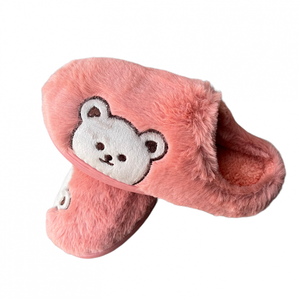 Kids Home Slippers - Bear Side Coral