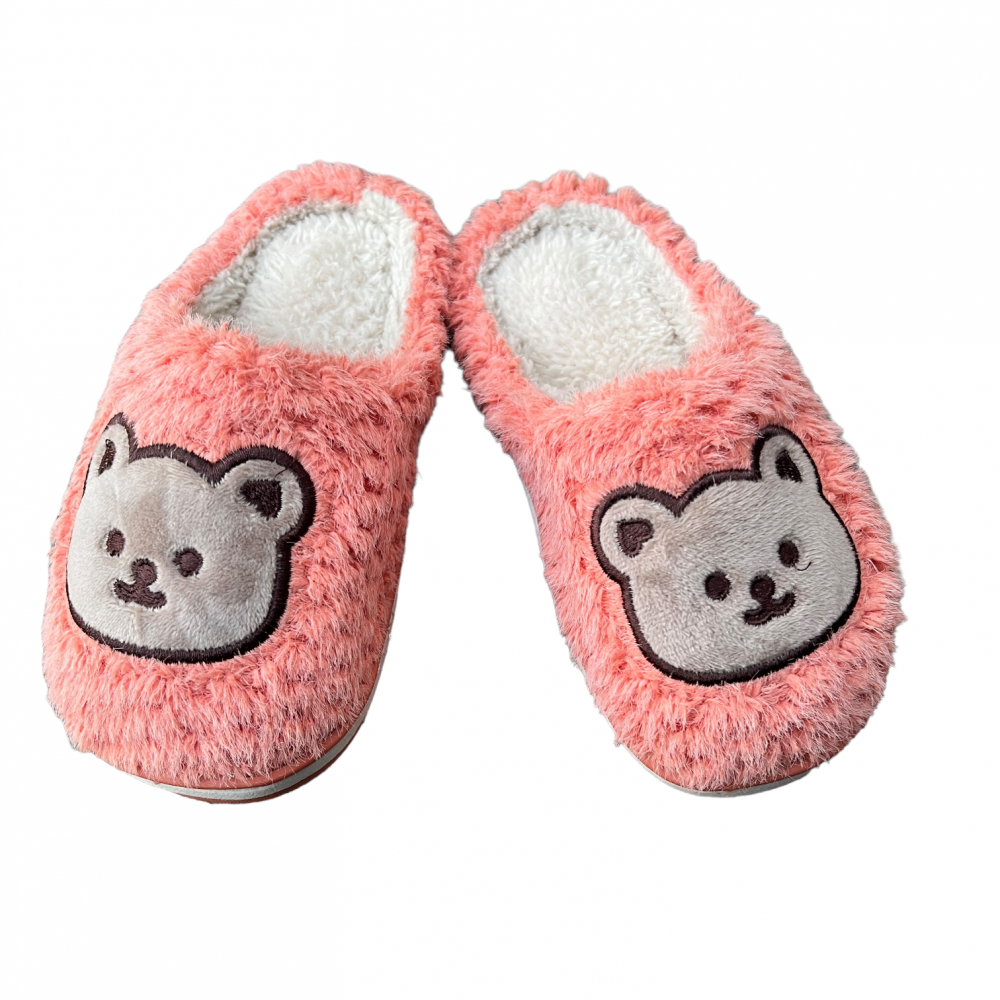 Kids Home Slippers - Bear Face Coral