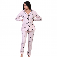 Women Pyjamas Button Through Black Circles