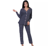 Women Pyjamas Button Through Navy Dots