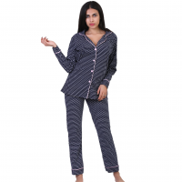 Women Pyjamas Button Through Navy Dots