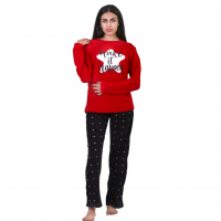 Women Pyjamas Cotton & Velvet Make It Happen Red