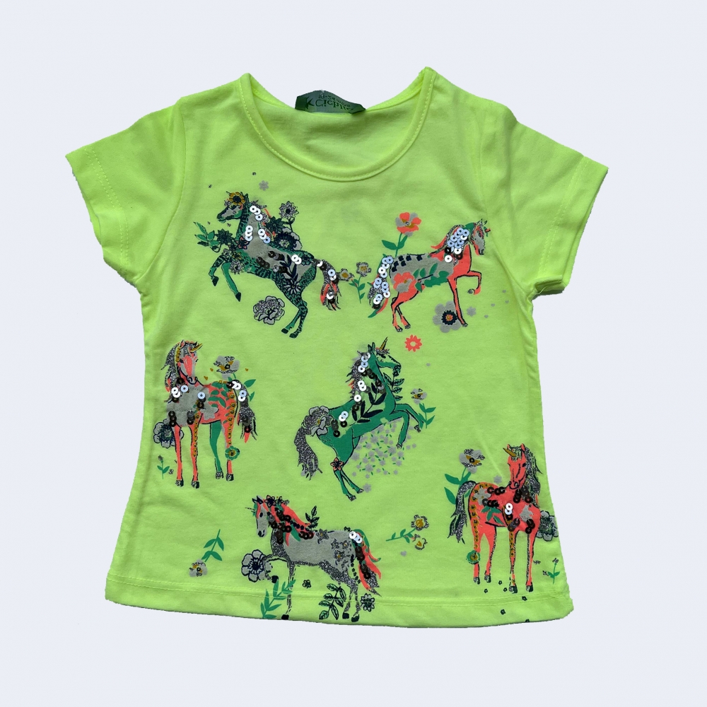 Girls Shirt Horses Green
