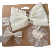 Hair Clips + headband Set of 3 Beige