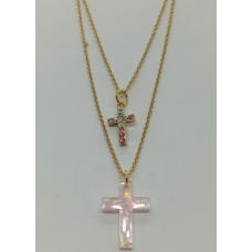 Layered Necklace Cross Pink 