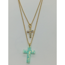 Layered Necklace Cross Blue