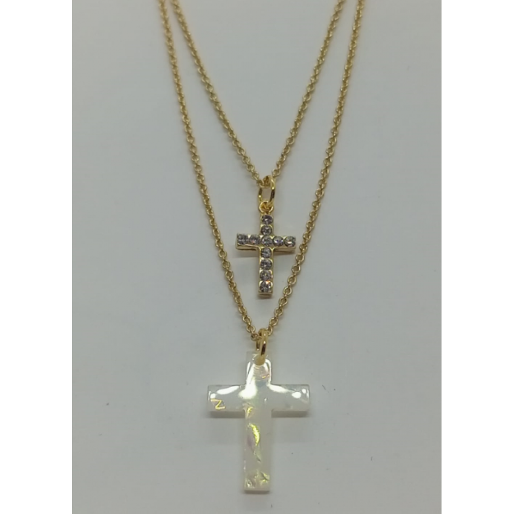 Layered Necklace Cross White