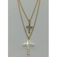 Layered Necklace Cross White