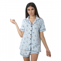 Woman Summer Pyjama Buttons Coffee Blue