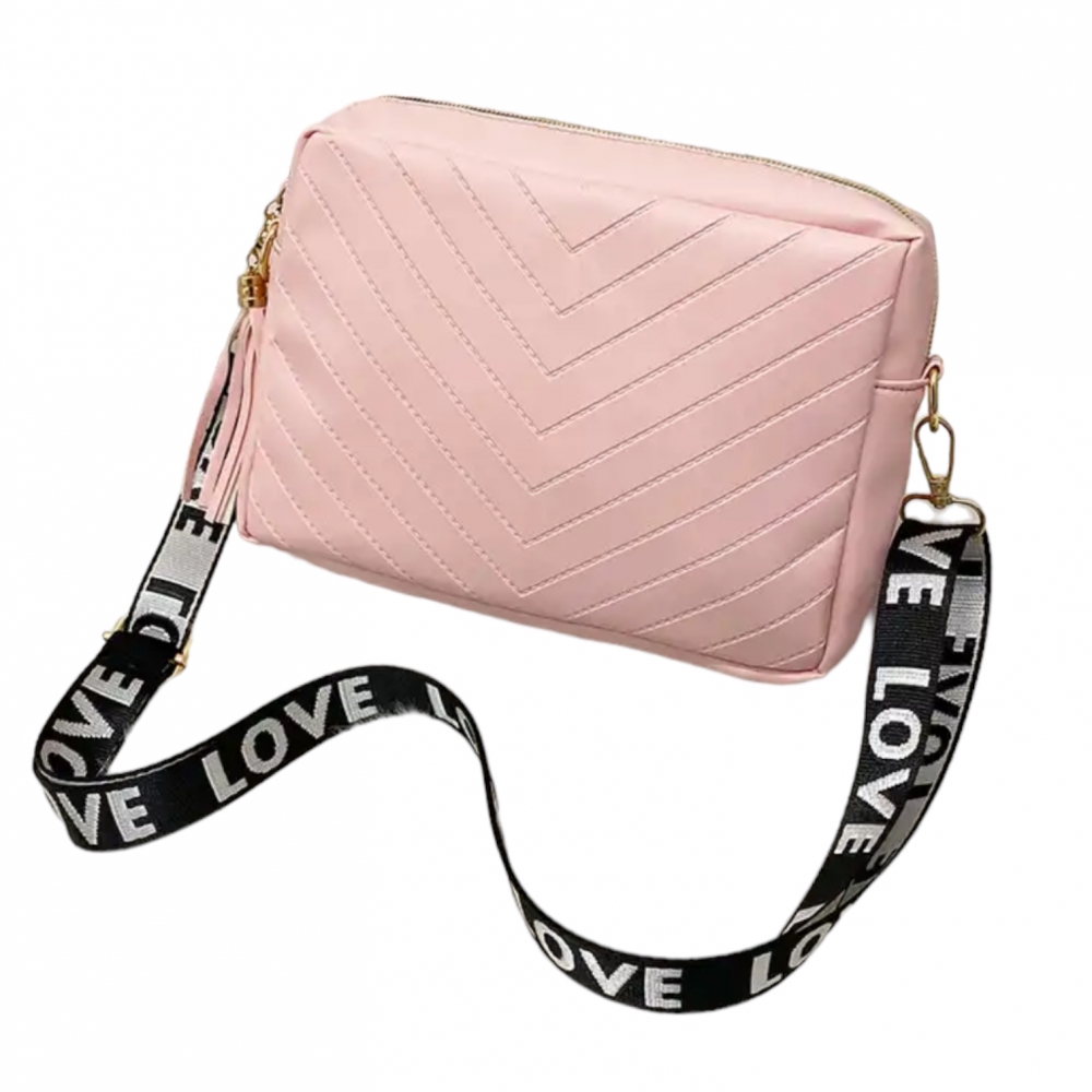 Woman Love Strip Shoulder Bag - Pink