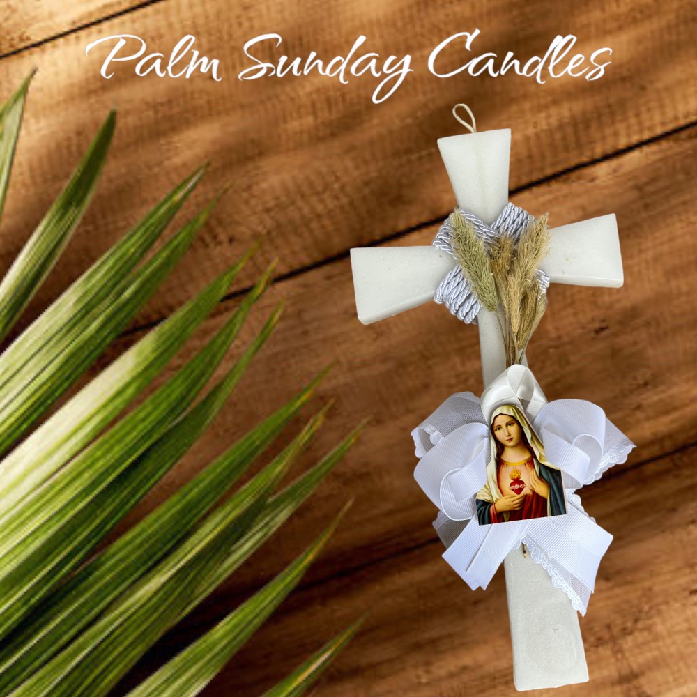 Palm Sunday Candle Cross St. Mary White