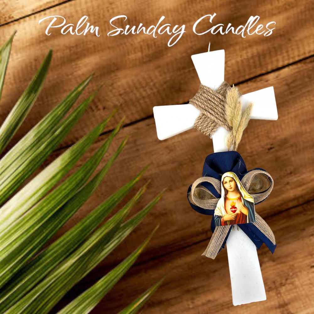 Palm Sunday Candle Cross Jute Virgin Mary