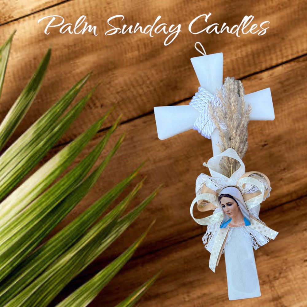 Palm Sunday Candle Cross St.Mary White