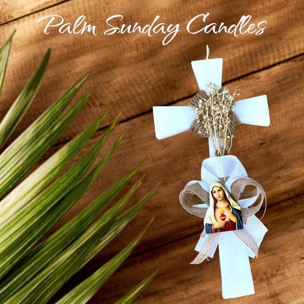 Palm Sunday Candle Cross Jute Virgin Mary