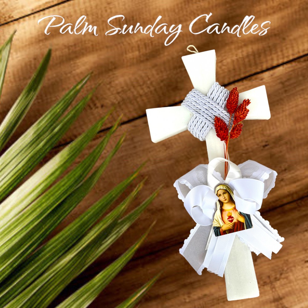 Palm Sunday Candle Cross White and Red