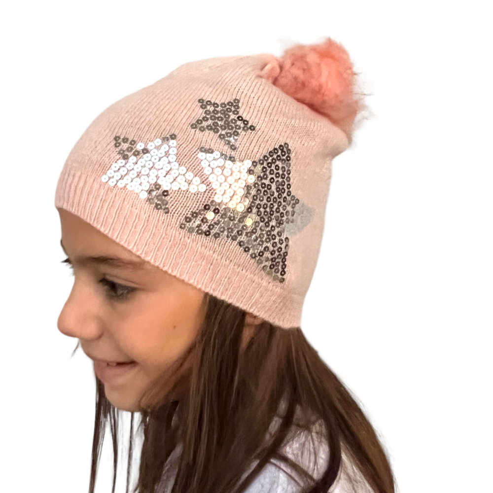 Winter Hat and Stars Pink