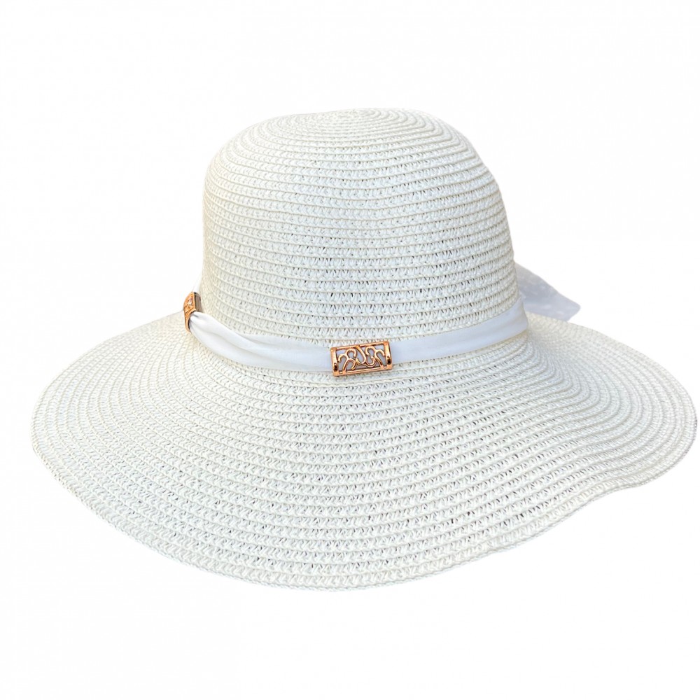 Beach Hat White Ribbon 