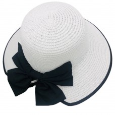 Beach Hat Black Ribbon White