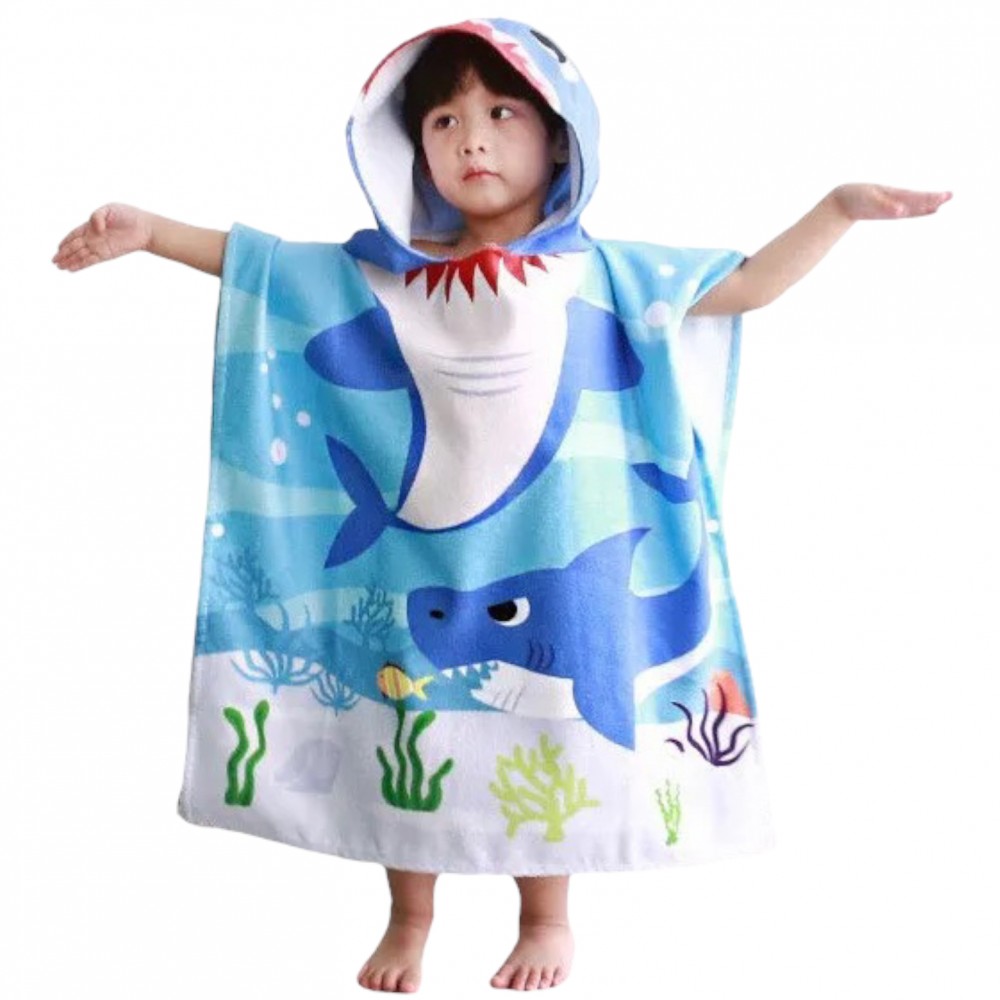 Kids Poncho Towel Sharks Blue