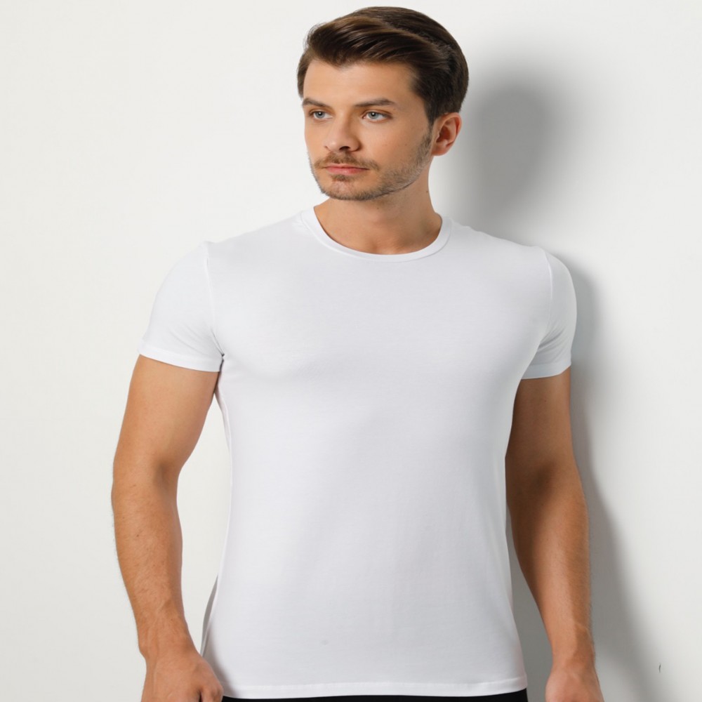 Men Undershirts Short Sleeve Round Neck