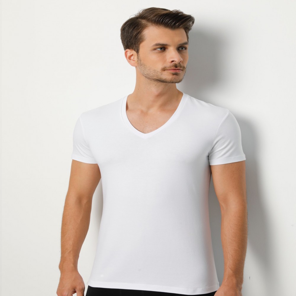 Men Undershirts Short Sleeve V Neck