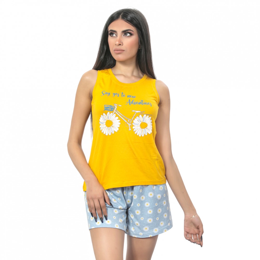 Woman Summer Pyjamas Shorts Daisy Yellow