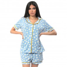 Woman Summer Pyjamas Buttons Daisy Yellow