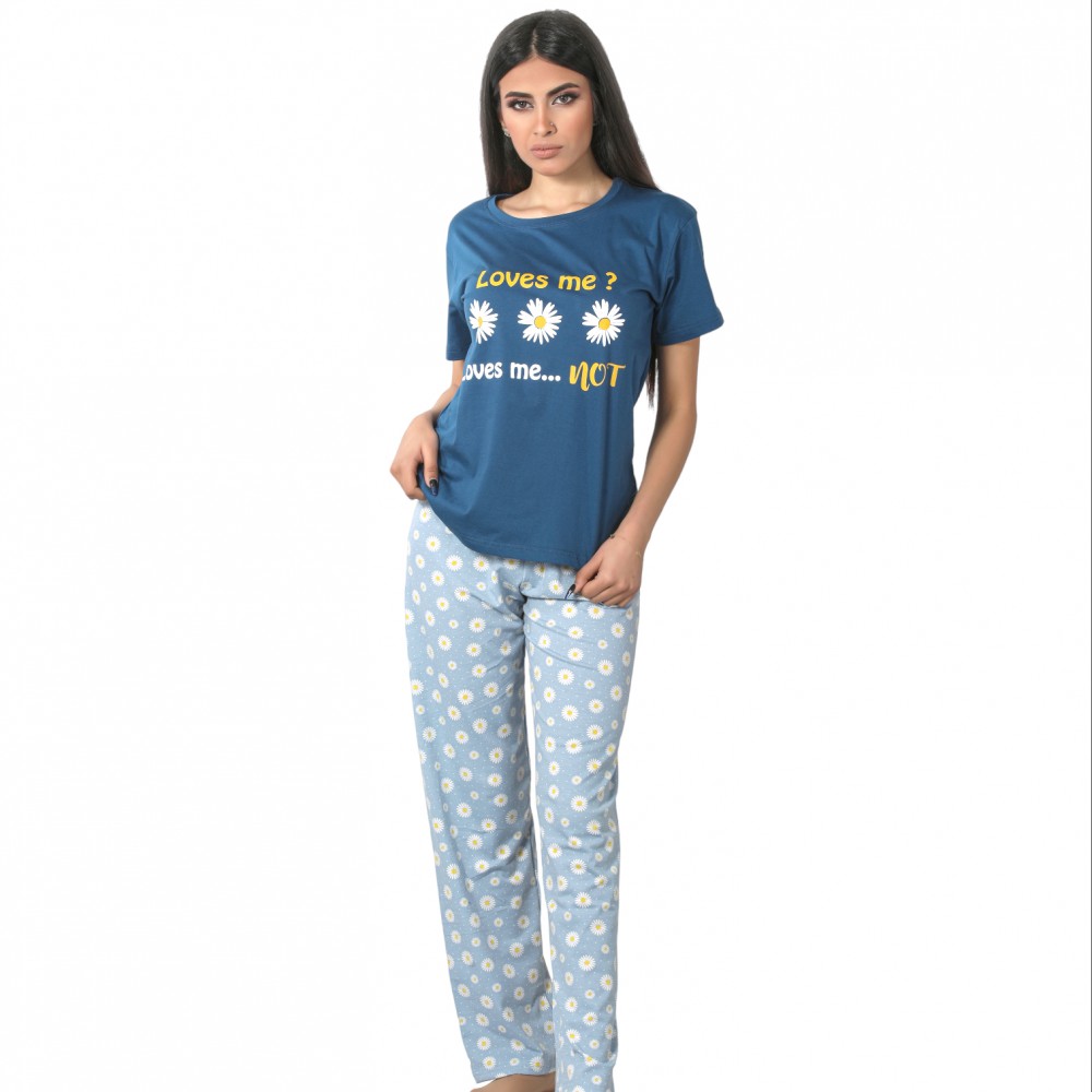 Woman Summer Pyjamas Pants Daisy Blue