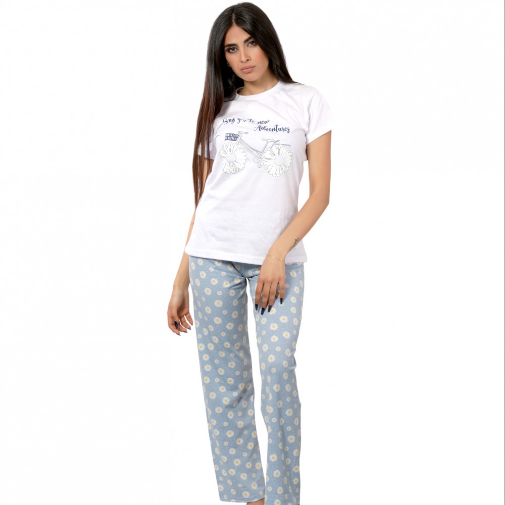 Woman Summer Pyjama Pants Daisy Say Yes To Adventures Blue