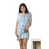 Woman Summer Pyjama Dress Coffee Blue